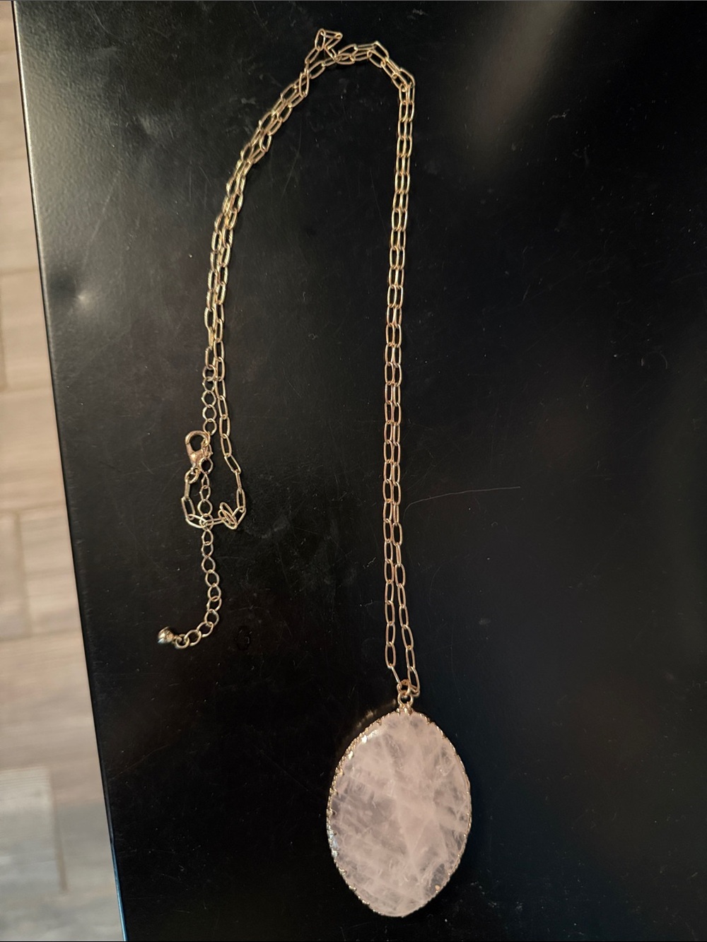 Gold Chain Necklace with Rose Quartz Pendant - Women's Jewelry